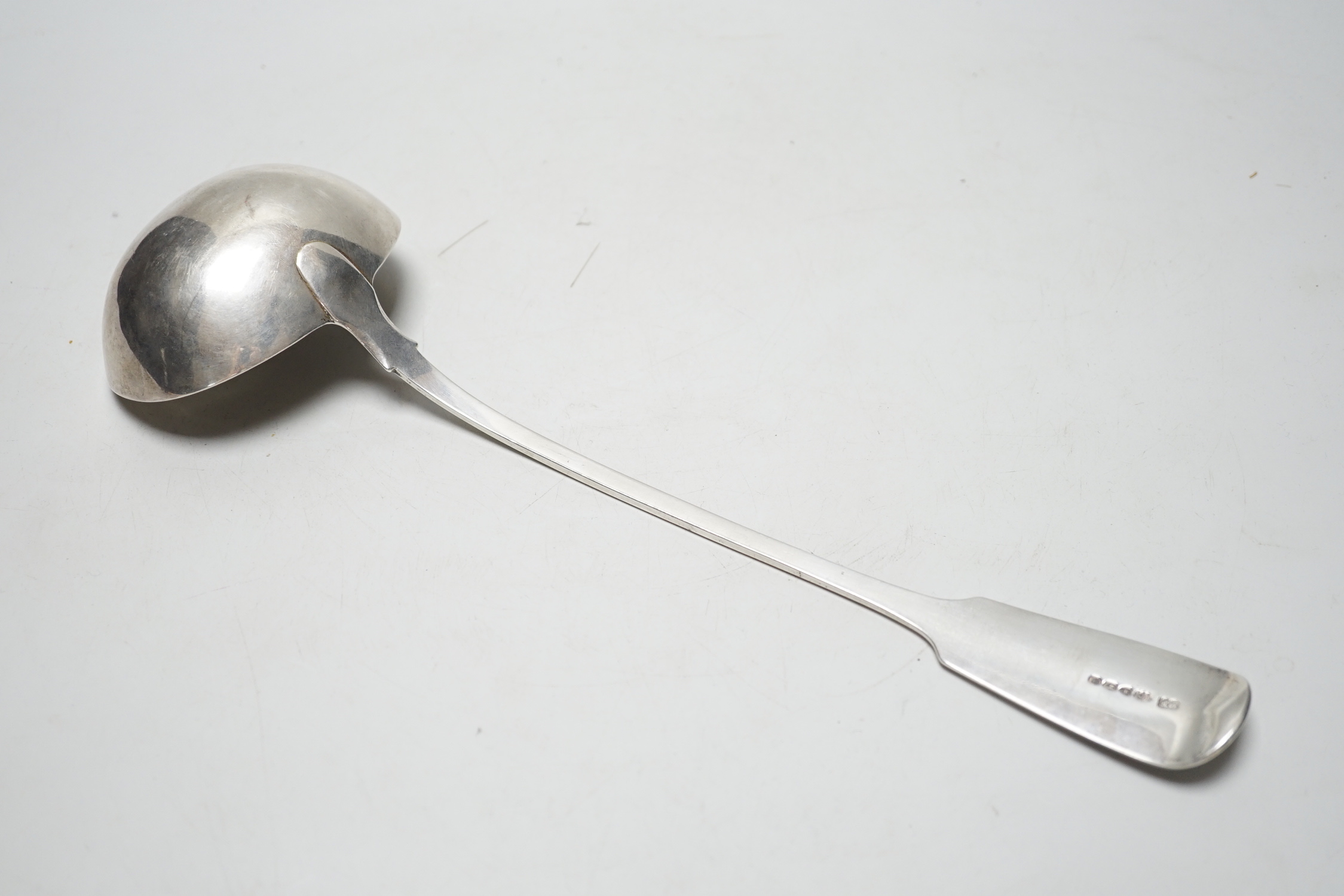 A William IV silver fiddle pattern soup ladle, William Eaton, London, 1831, 33.5cm, 6.7oz.